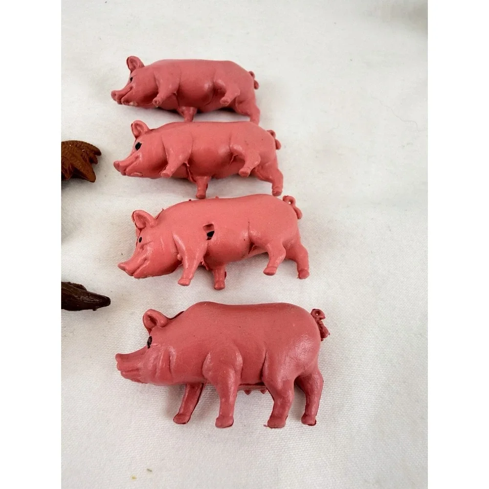 Vintage Plastic Farm Animals Figures Lot Marx MPC Trees Farmer Pigs Cow Horse